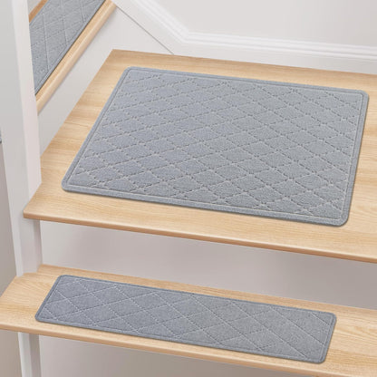 KOOTETA Stair Treads for Wooden Steps Indoor, 15 Pack 8" X 30" Non Slip Carpet Stair Treads with Reusable Adhesive for Kids Elders and Dogs, Surface Polyester TPR Backing Stair Runner Rugs, Dark Grey