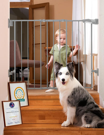 Babelio Baby Gate for Stairs, Kitchen & Doorways, No Bottom Bar| One-Handed Operation| Auto-Close| Hardware Mount (Drill Needed) Safety Dog/Pet Gate (Black - B17, 26-43" W, 28" H)