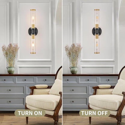Wireless Wall Sconces with Remote Control, Battery Operated Wall Sconce Set of 2 with Timer, Gold Rechargeable Dimmable Glass Wall Lights for Living Room Bedroom Hallway Entryway 3000K, 20.5 Inch