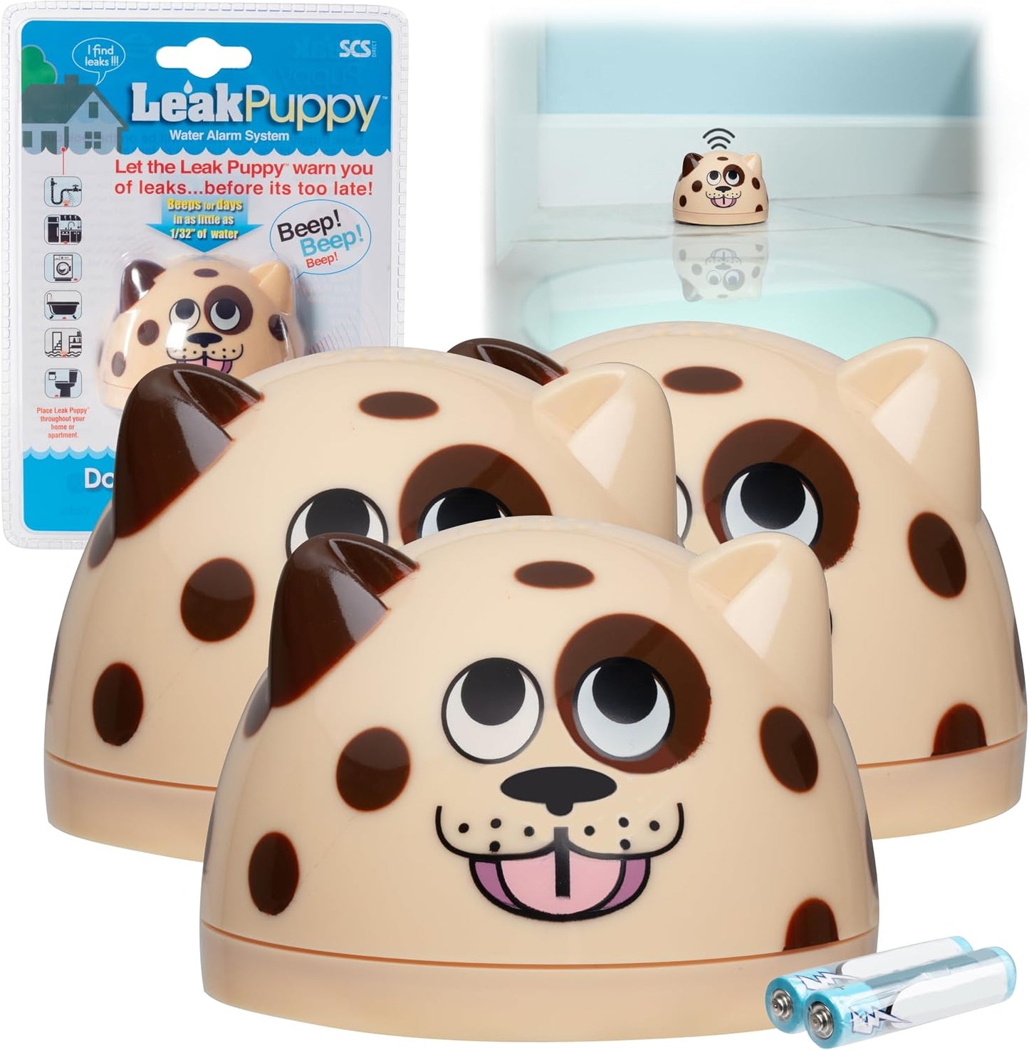 Water Leak Monitoring Sensor with Alarm 1 Pack- Leak Puppy Electronic Flood Detector- Senses as Little as 1/32" of Water - Warning Overflow Alert Sensor Beeps Loudly in Home, Basement- Battery Powered