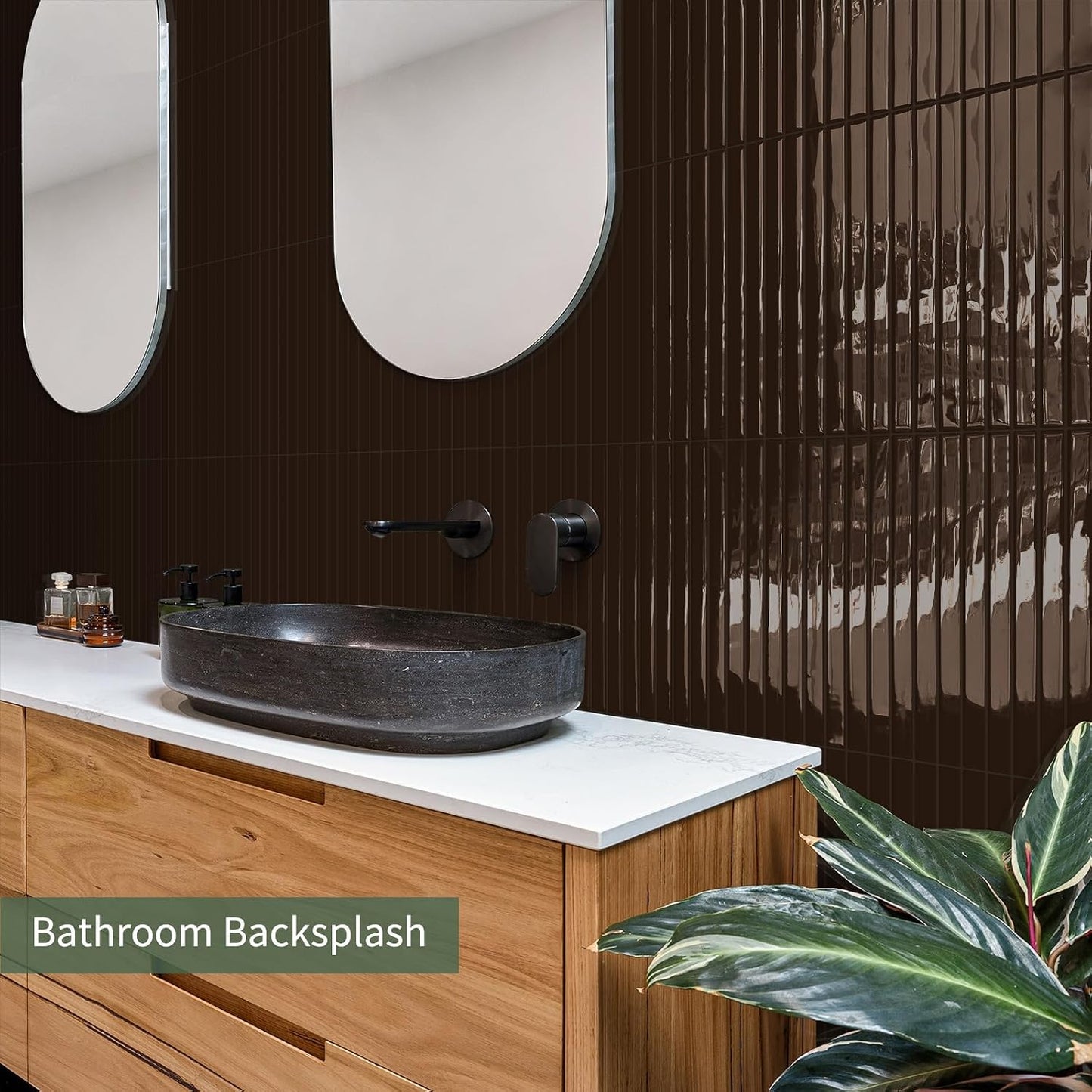 10-Sheet Upgraded Thick Peel and Stick Kitchen Backsplash Tiles | Waterproof Premium Self-Adhesive Wall Tile Stick on Backsplash for Kitchen,Bathroom and Fireplace(Brown,12"×12")