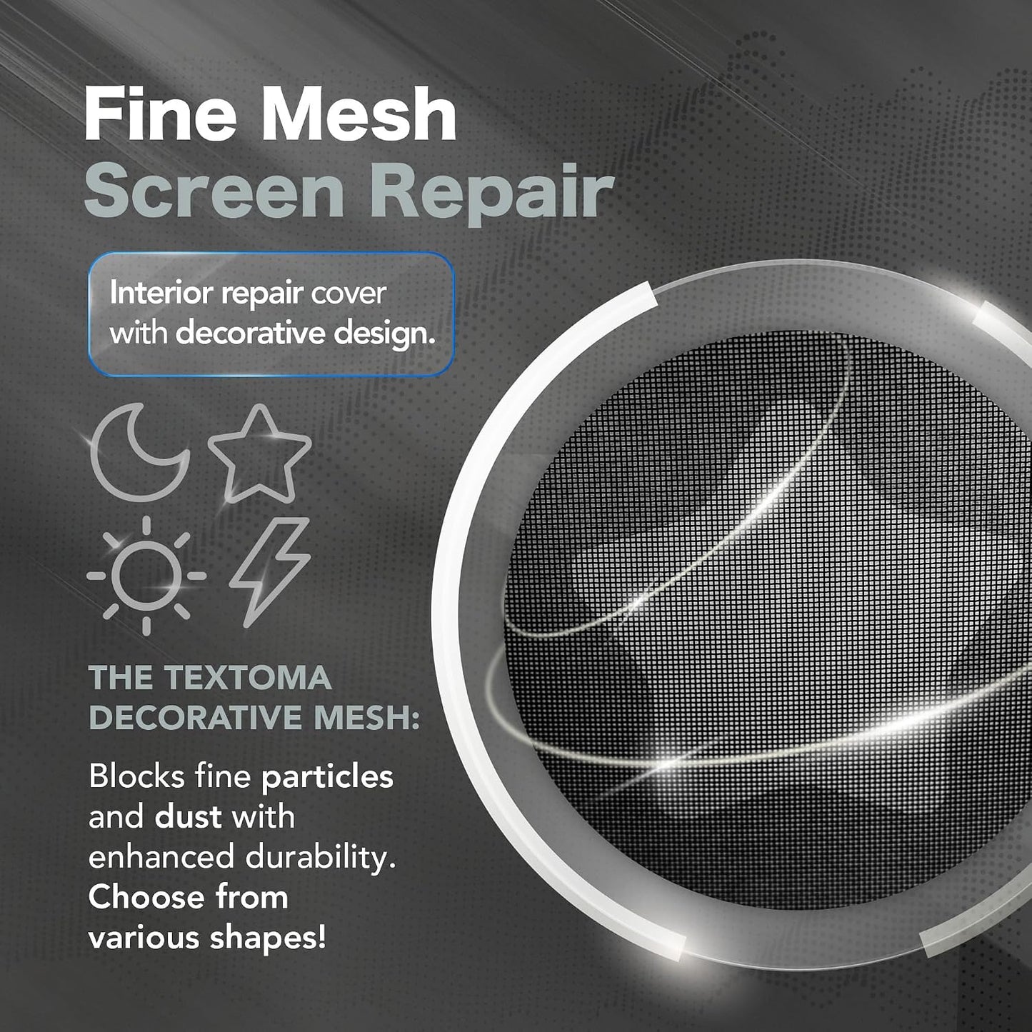 Window Screen Repair Patches Set – Strong Adhesive Mesh – 4 Shapes (Sun, Star, Moon, Lightning Bolt) – Repair Kit for Windows & Doors