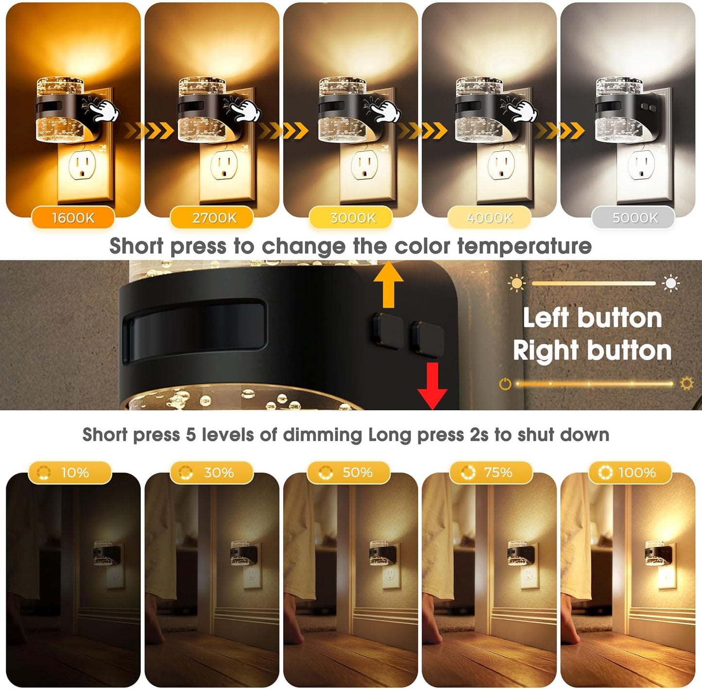 L LOHAS LED Motion Sensor Night Light,Dimmable Night Lights Plug into Wall, 2 Pack Acrylic Nightlight with 0-100 LM Adjustable Brightness, 3000K Plug in Night Light for Bathroom Hallway