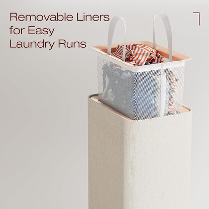 LAMU Hamper With Lid, Clothes Hamper, Laundry Basket with Lid with Removable Liner Bags, Dirty Clothes Basket with Wheels, Stylish Dirty Laundry Organizer for Home, 150L