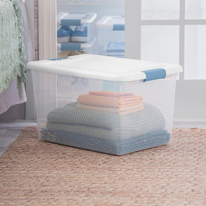 Sterilite 4-Pack 56 Quart Wheeled Latching Box, Underbed Clear Plastic Storage Organizer - Under Bed Rolling Container Bin with Lid and Wheels for Home or Dorm Bedrooms and Closets