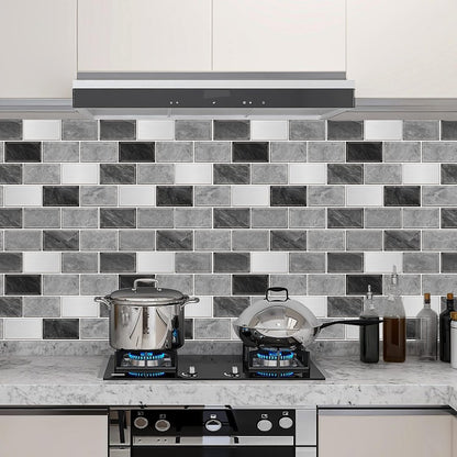 URCOLOR 10-Sheet Subway Tile Peel and Stick Backsplash for Kitchen,12"x12" Self Adhesive Wall Tiles Sticker on Back Splashes for Bathroom Gray Marble Design