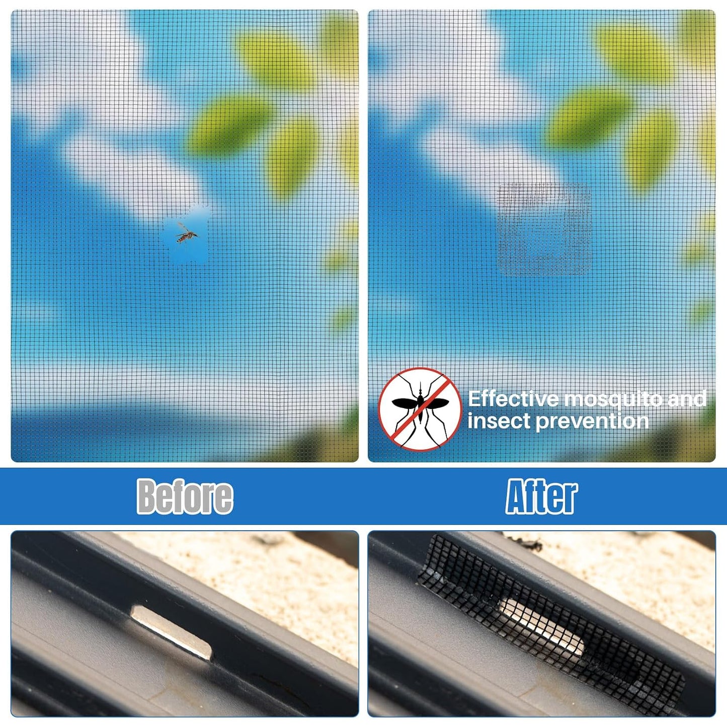 16Sheets Window Screen Repair Kit - Black Self-Adhesive Screen Patch Repair Kit, 4 Sizes Patches Mesh Tape for Mesh Screens Door, Window Drain Holes, Strong Adhesion Easy to Use