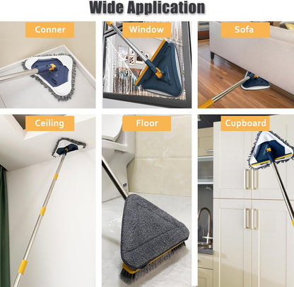 Wall Cleaner Mop with Long Handle, 5-in-1 Wall Cleaning Dust Mop with 6 Replacement Chenille Microfiber Pads, Squeegee, Scrubber, Duster Cleaning Tools for Wall, Window, Floor, Ceiling