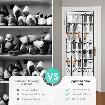 WVM Over the Door Shoe Organizer with 35 Breathable Mesh Pockets, Hanging Shoe Organizer for Door with 4 Metal Hooks, Large Capacity Closet Storage for Shoes, Accessories, Grey