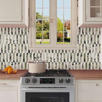 Vamos Peel and Stick Backsplash Seamless Tile for Kitchen and Bathroom,White and Beige Slate PVC Mixed Light Gold Self Adhesive Fish Scale Metal Mosaic Tiles (10 Sheets)
