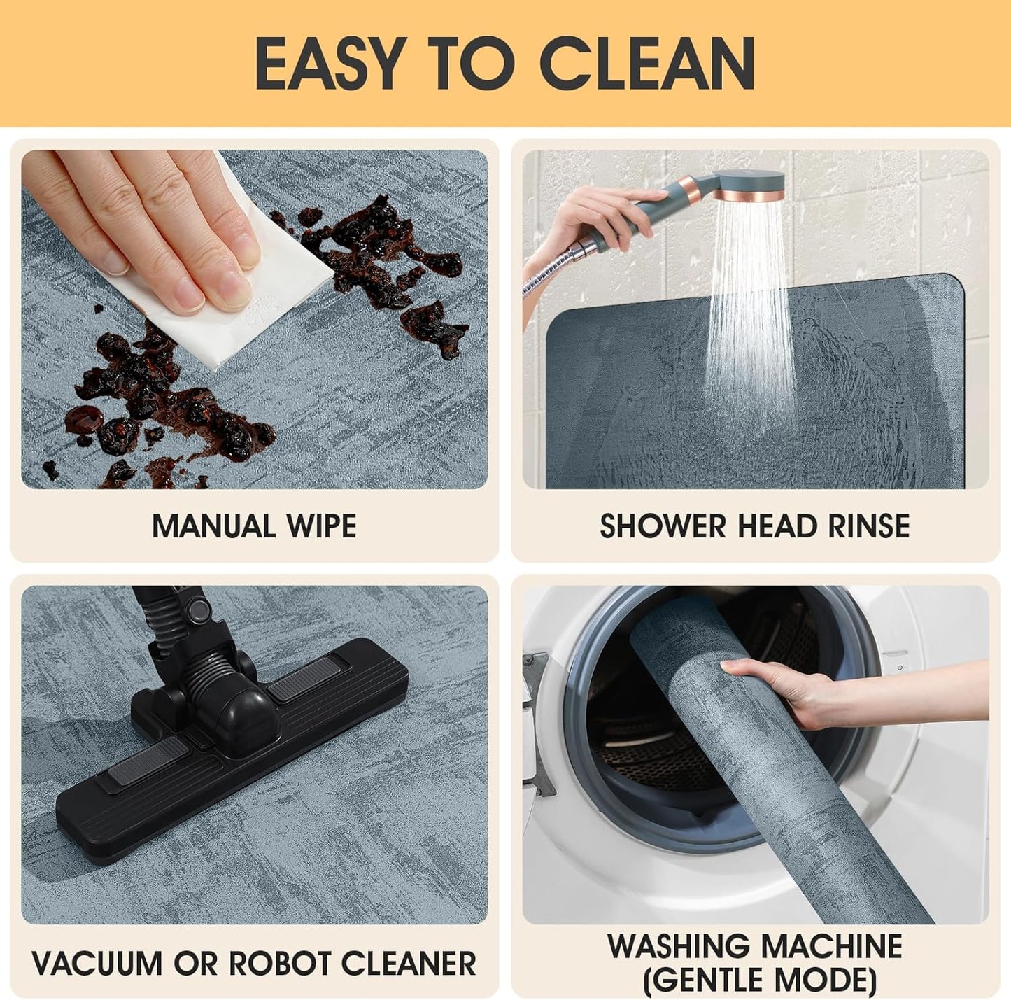 ACCUMTEK Non Slip Bath Mat, Thin Bathroom Rugs Fit Under Door, Quick Dry Bath Mats, Machine Washable Bath Rugs for Bathroom, Bathtub & Kitchen, Grey/Bordered/24 x17