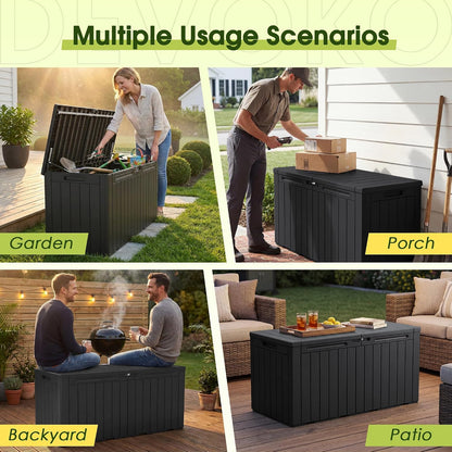 Devoko 100 Gallon Waterproof Large Resin Deck Box Indoor Outdoor Lockable Storage Container for Patio Furniture Cushions Garden Tools (100 Gallon, Black)