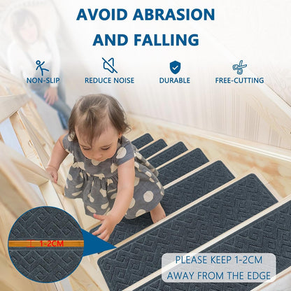 KOOTETA Stair Treads for Wooden Steps Indoor, 15 Pack 8" X 30" Non Slip Carpet Stair Treads with Reusable Adhesive for Kids Elders and Dogs, Surface Polyester TPR Backing Stair Runner Rugs, Dark Grey