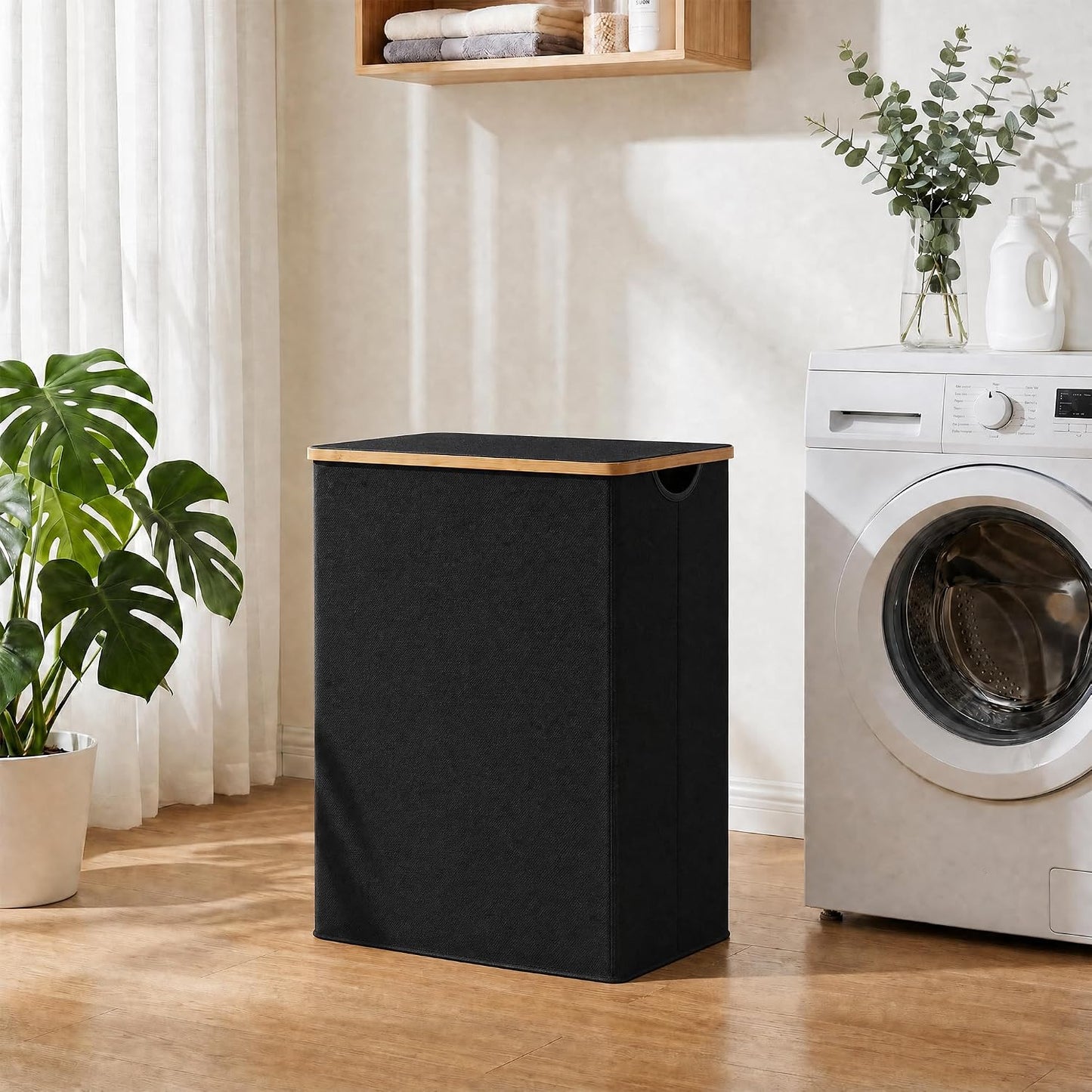 efluky Laundry Hamper with Lid, Trio Laundry Basket with 2 Removable Bags, 3 Section Laundry Bin with Bamboo Handles for Bathroom, Bedroom & Laundry Room, 160L (42.3 Gallon) Beige