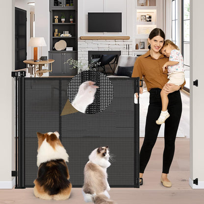 Newly Enhanced - 42" Tall × 120" Extra Wide Retractable Baby Gate Keeps Pets from Getting Under Tall Dog Gate, Indoor/Outdoor Baby Gates for Dogs, Retractable Dog Gate for Large Openings, White
