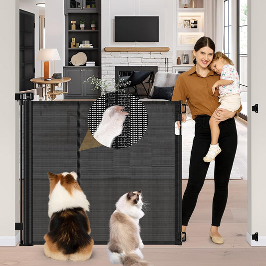 Newly Enhanced - 42" Tall × 120" Extra Wide Retractable Baby Gate Keeps Pets from Getting Under Tall Dog Gate, Indoor/Outdoor Baby Gates for Dogs, Retractable Dog Gate for Large Openings, White