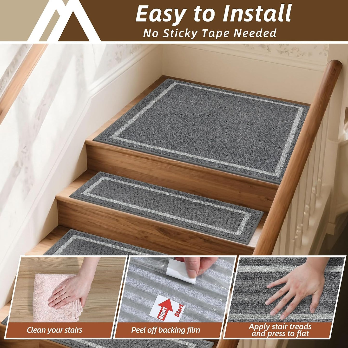 COSY HOMEER Soft Stair Treads Non-Slip Carpet Mat 28inX9in Indoor Stair Runners for Wooden Steps, Stair Rugs for Kids and Dogs, 100% Polyester TPE Backing 4pcs, Grey