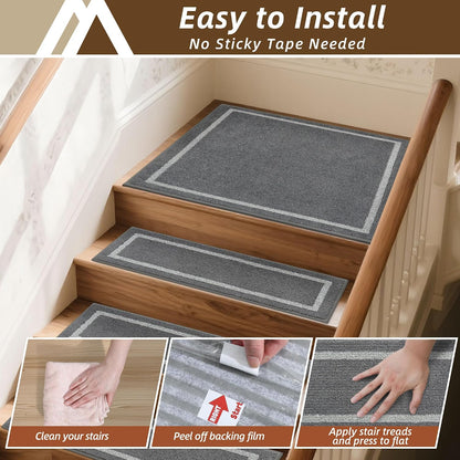 COSY HOMEER Soft Stair Treads Non-Slip Carpet Mat 28inX9in Indoor Stair Runners for Wooden Steps, Stair Rugs for Kids and Dogs, 100% Polyester TPE Backing 4pcs, Grey