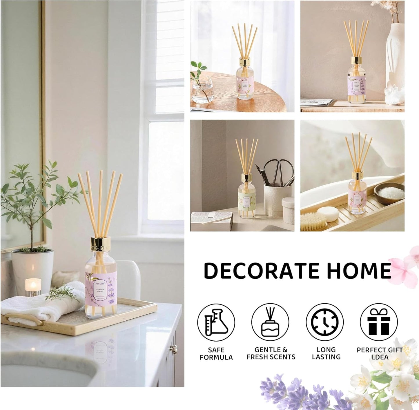 Airkeep Reed Diffuser Oil Set with Reed Sticks,Vanilla Aromatherapy Oil Scent Diffuser for Home Office Bathroom Decoration Perfume and Gifts 3.38 oz/100ml