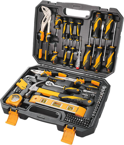 TOLSEN Auto Repair Tool Set Home Mechanic Tool Kit with Toolbox | Portable Complete General Basic Home Tool Kit and Reversible Ratchet Socket Set for Men Women