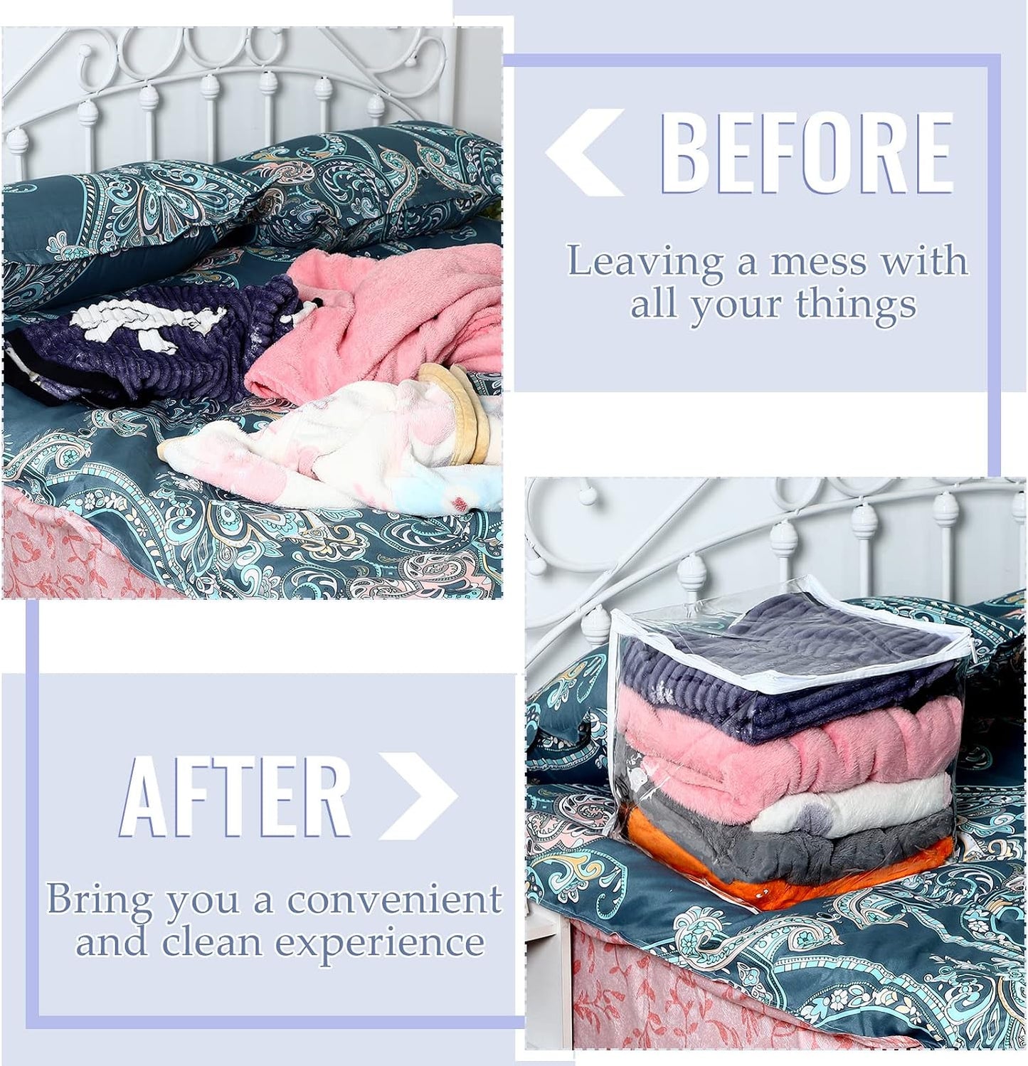 6 Packs Clear Zippered Storage Bags 24 x 20 x 11 Inch Sweater Moth Bags Vinyl Plastic Storage for Blankets Clothes Bed Sheet Organizer with Zipper for Closet Linen Sweater Clothes Comforters Pillow