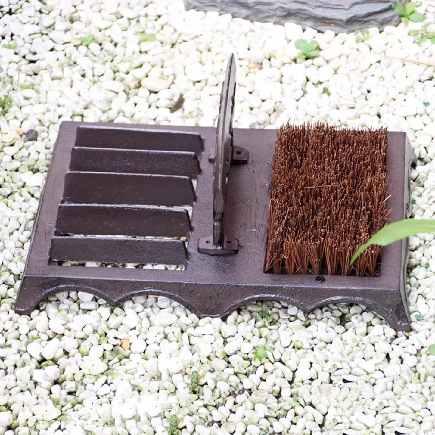 Cast Iron Boot Brush Scraper Outdoor, Heavy Duty Boot Scrubber Brush for Home Porch Entryway, Brown Front Doormat