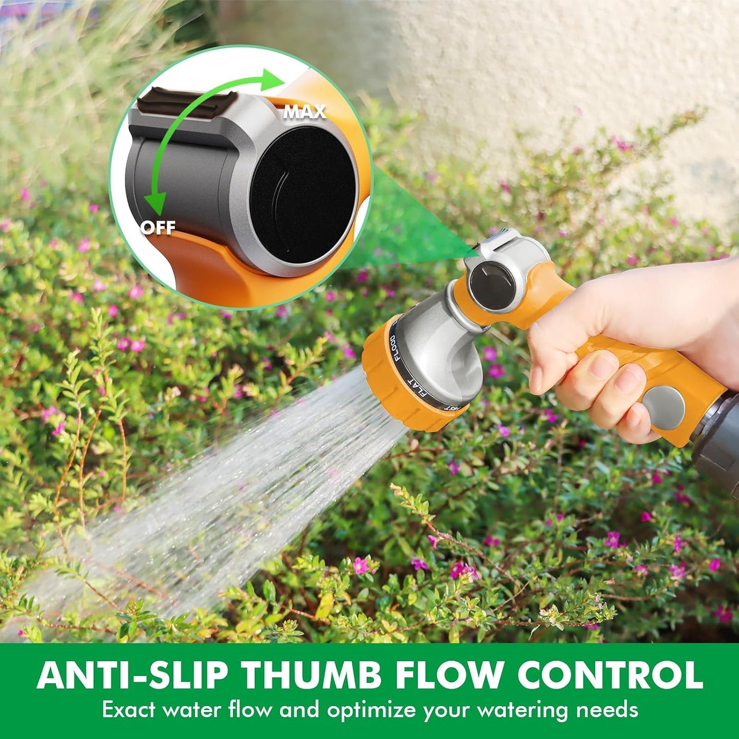 RESTMO Heavy Duty Hose Nozzle, Metal Garden Water Hose Sprayer with 7 Watering Patterns, Thumb Control, On Off Valve, High Pressure Nozzle Sprayer for Watering Plants, Car and Pet Washing, Bronze