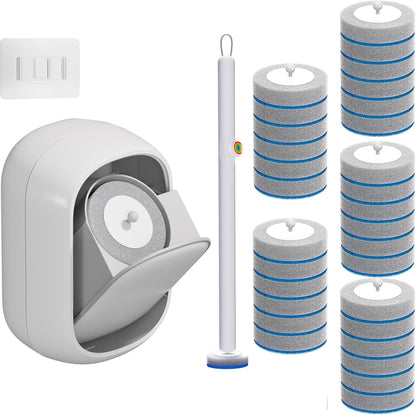 Disposable Toilet Brush and Holder Set with 18 Bowl Wand Cleaners Refill Pads, Bathroom Wall Mounted Toilet Bowl Cleaners Kit.