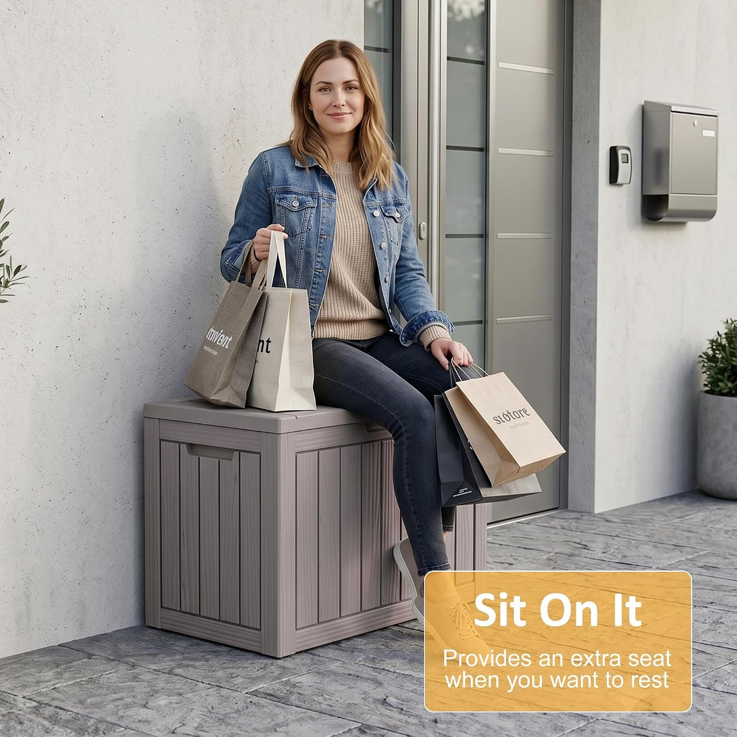 Package Delivery Box, Lockable Resin Outdoor Package, Waterproof Deck Box for Porches, Patios, Indoor & Outdoor Use (70 Gallon, Grey)