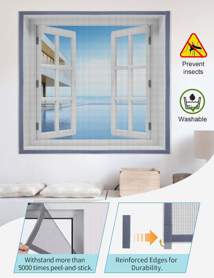 Homealexa DIY Window Screen Kit, Max 51"x 59" Adjustable Mosquito Mesh with Reinforced Edge, Thick Self-Adhesive Temporary Nylon Window Screens Replacement