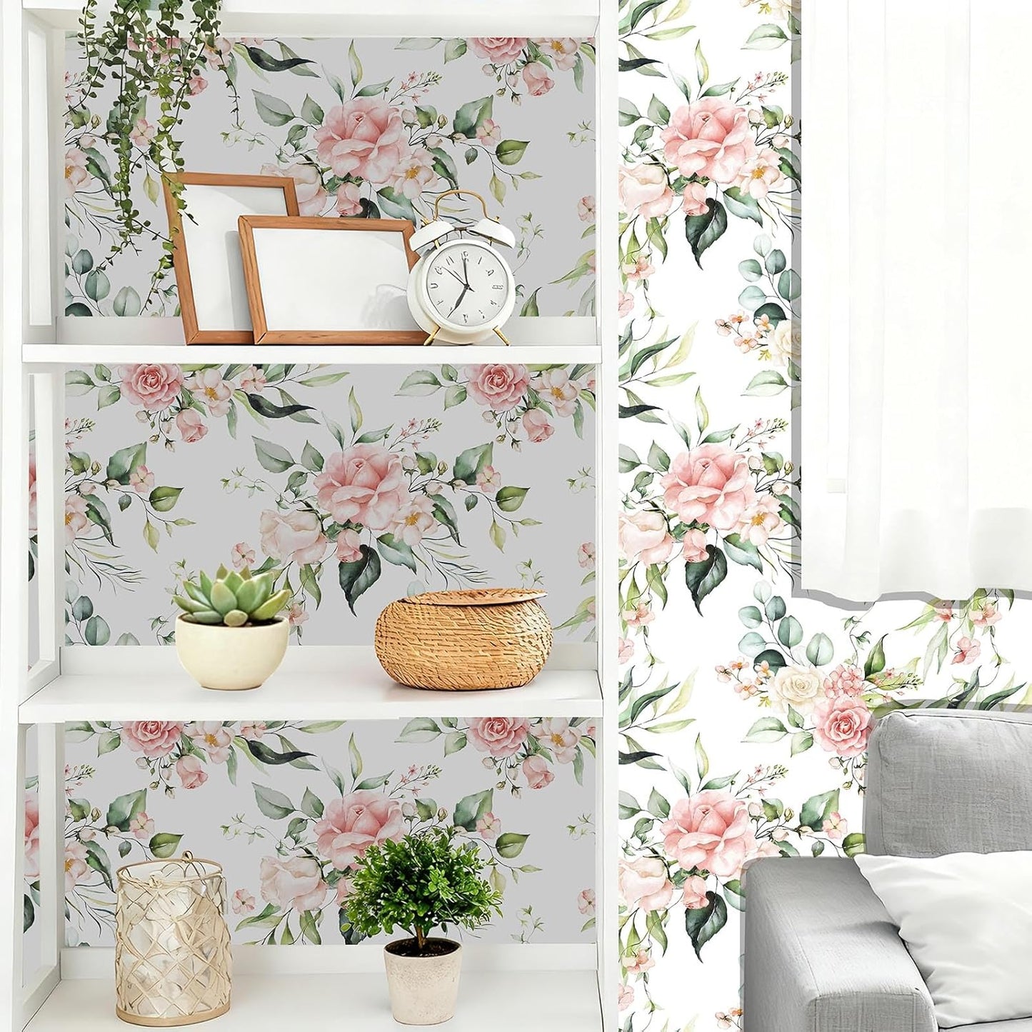 Pink Floral Peel and Stick Wallpaper Self Adhesive Removable Thick Vinyl Watercolor Botanical Flower Accent Wall for Bedroom Bathroom Living Room Renter Friendly 17.7" x 118"
