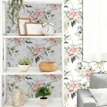 Pink Floral Peel and Stick Wallpaper Self Adhesive Removable Thick Vinyl Watercolor Botanical Flower Accent Wall for Bedroom Bathroom Living Room Renter Friendly 17.7" x 118"