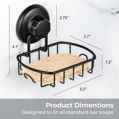 HASKO Suction Cup Soap Dish for Shower Wall, Rustproof Stainless Steel Shower Soap Holder for Bathroom with Hooks and Soap Saver, Includes Optional No Drill Adhesive Mount, Silver