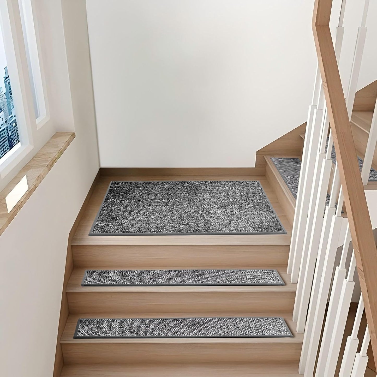 Non-Slip Carpet Stair Treads 15PCS, 8"x30" Peel and Stick Stair Runner for Wooden Steps Indoor, Washable Reusable Adhesive Backing, Pet-Friendly Safety Mats for Kids, Elders, Dogs
