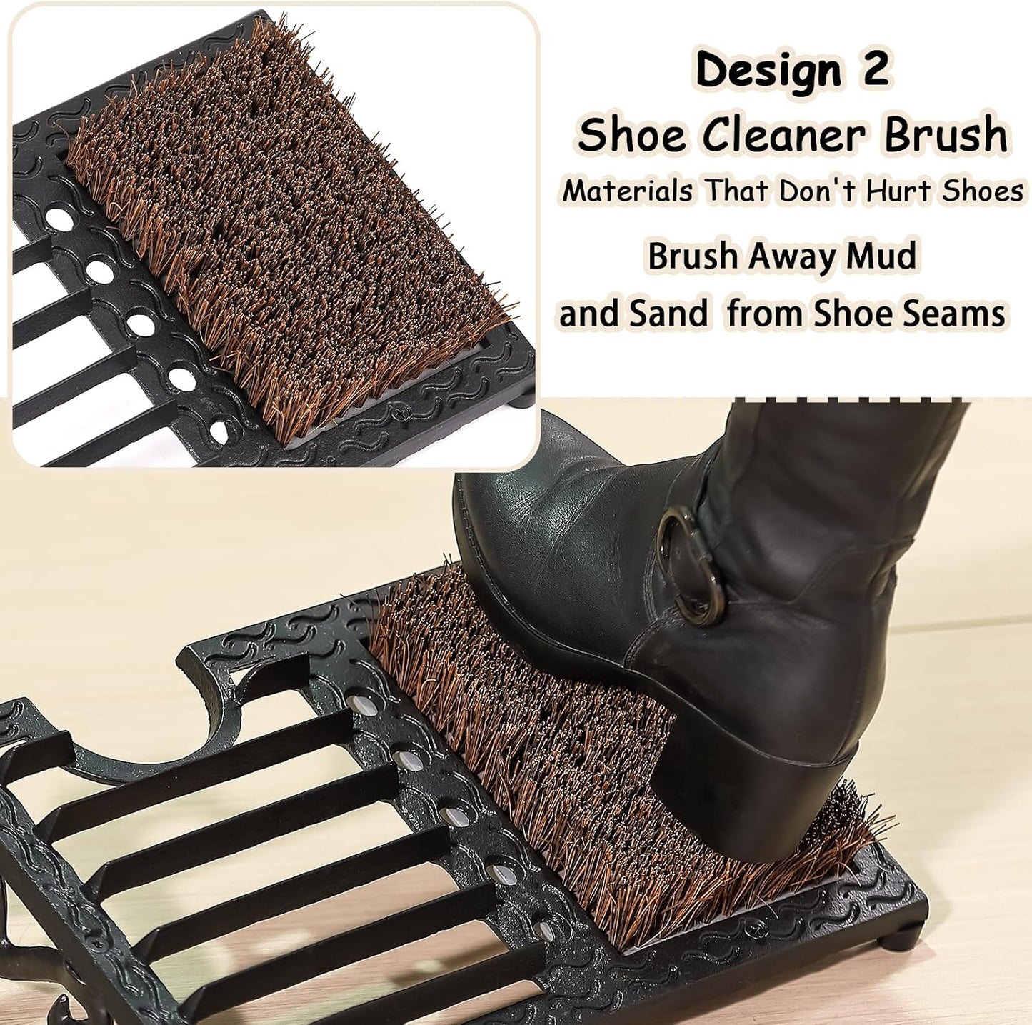 Cast Iron Boot Brush Scraper Outdoor, Black Heavy Duty Boot Scrubber Brush with Angled Design, Outdoor Shoe Scrapers with Brushes, All Weather Boot Scraper for Home Porch Entryway Garden Farmhouse