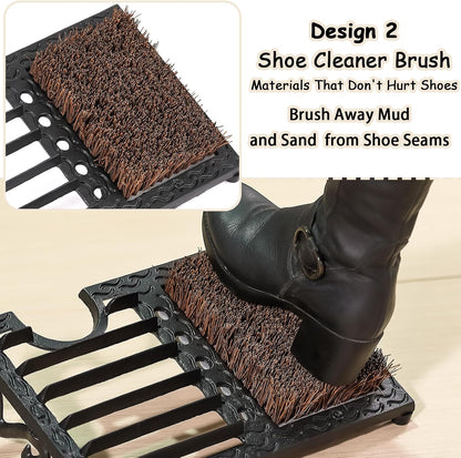 Cast Iron Boot Brush Scraper Outdoor, Black Heavy Duty Boot Scrubber Brush with Angled Design, Outdoor Shoe Scrapers with Brushes, All Weather Boot Scraper for Home Porch Entryway Garden Farmhouse