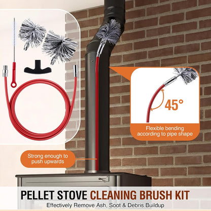 Feekoon Pellet Stove Cleaning Kit, 10 FT Flexible Steel Rod with 3" Brush Head, Flue Detail Cleaner, Pellet Stove Accessories for Vent Pipes Cleaning - Reduce Buildup & Improve Airflow