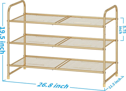 Simple Trending 3-Tier Stackable Shoe Rack, Expandable & Adjustable Shoe Shelf Storage Organizer, Wire Grid, Black