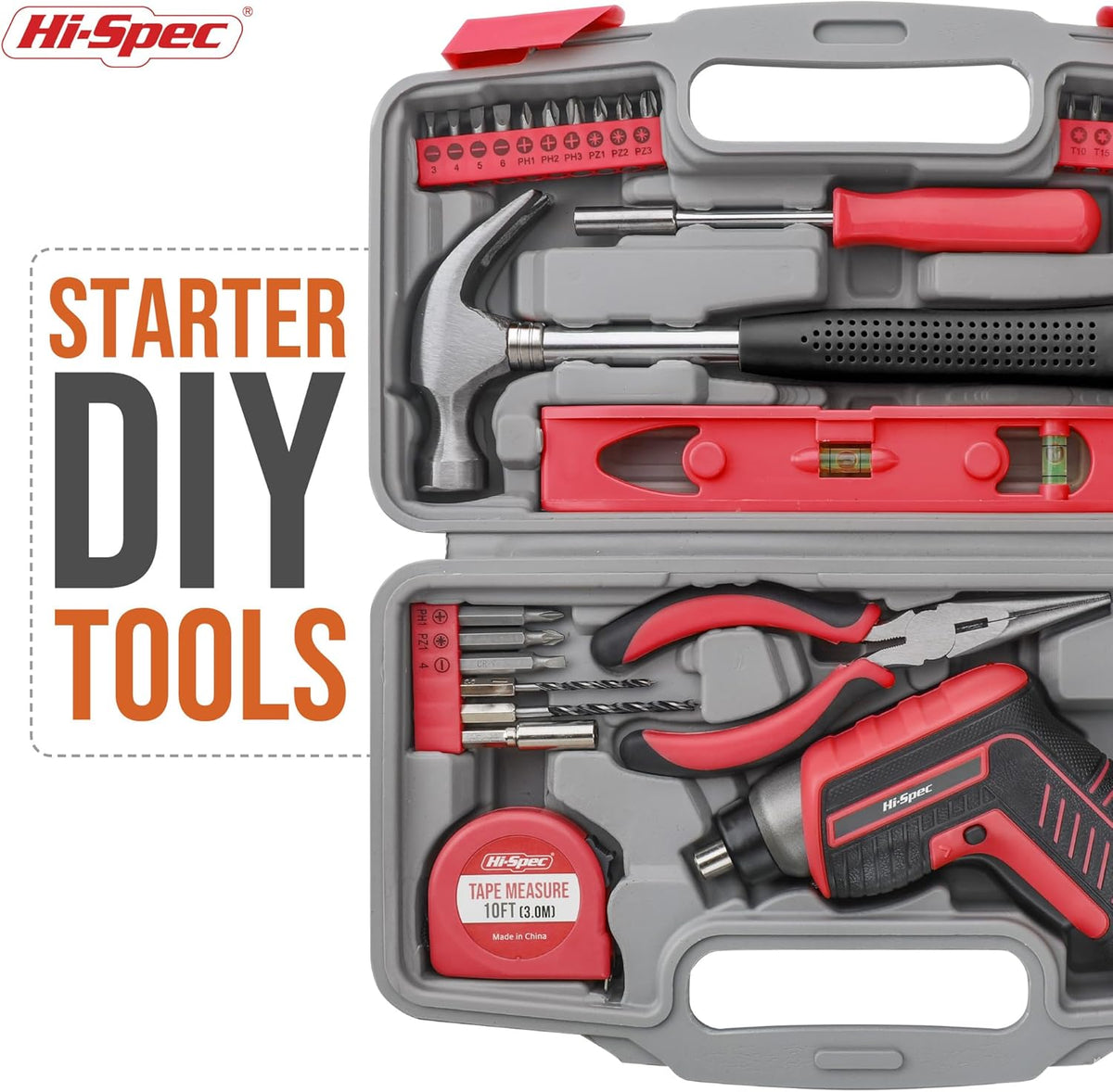Hi-Spec Tool Kit with 3.6V USB Small Electric Screwdriver Set, Pink Drill Set for Women, Tool Kit for Home