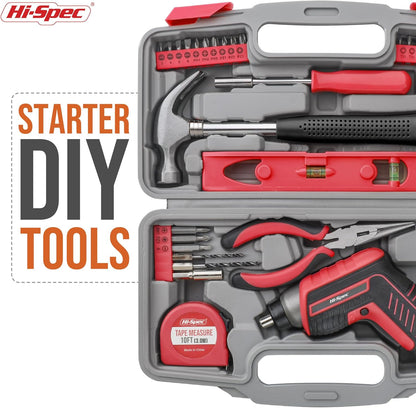 Hi-Spec Tool Kit with 3.6V USB Small Electric Screwdriver Set, Pink Drill Set for Women, Tool Kit for Home
