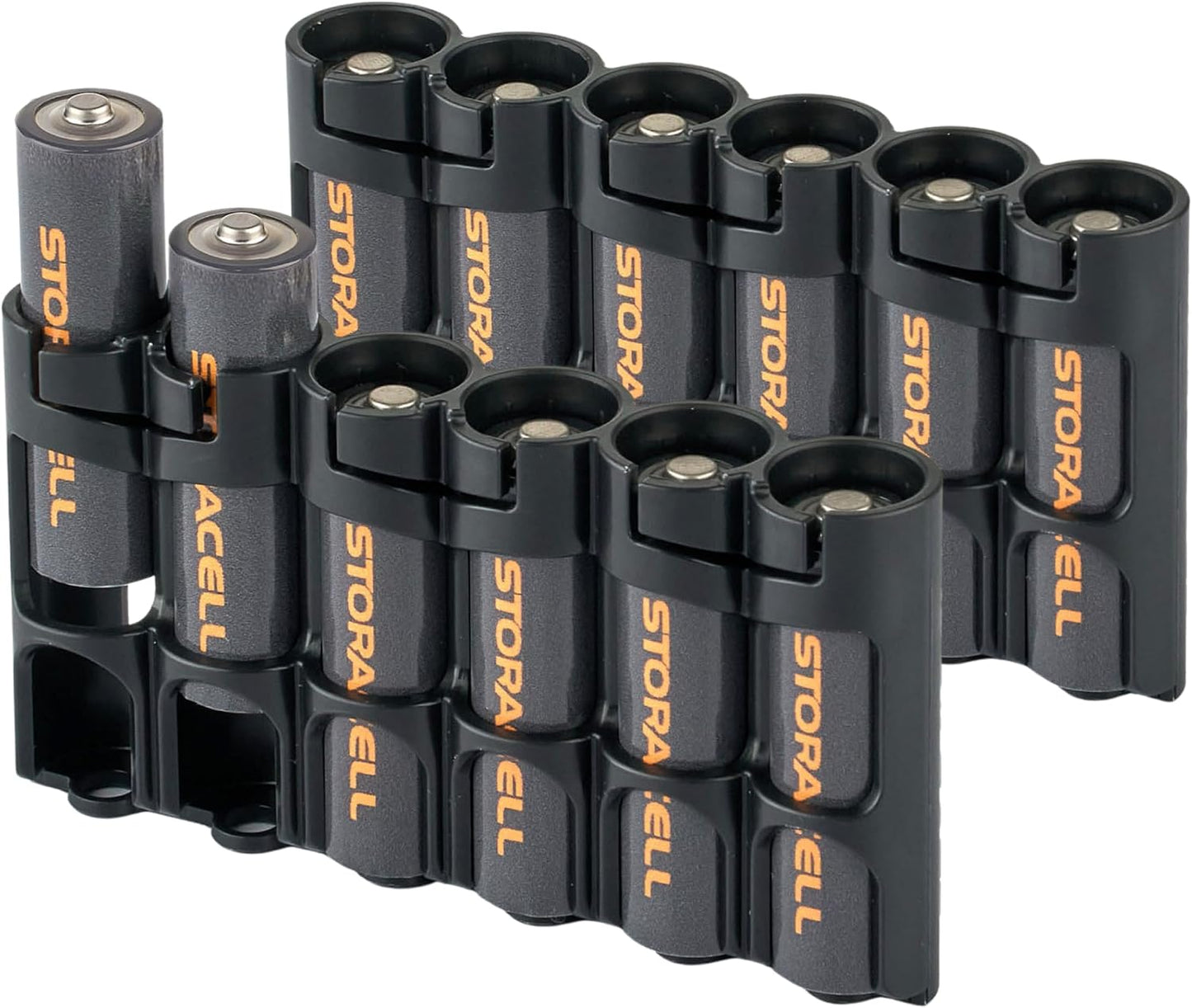 Storacell Slimline AA-6 Battery Storage Caddy and Dispenser (Pack of 2), Military Green, Holds 6 AA Batteries (Not Included), Durable & Compact Design, The Original Battery Caddy, Made in The USA