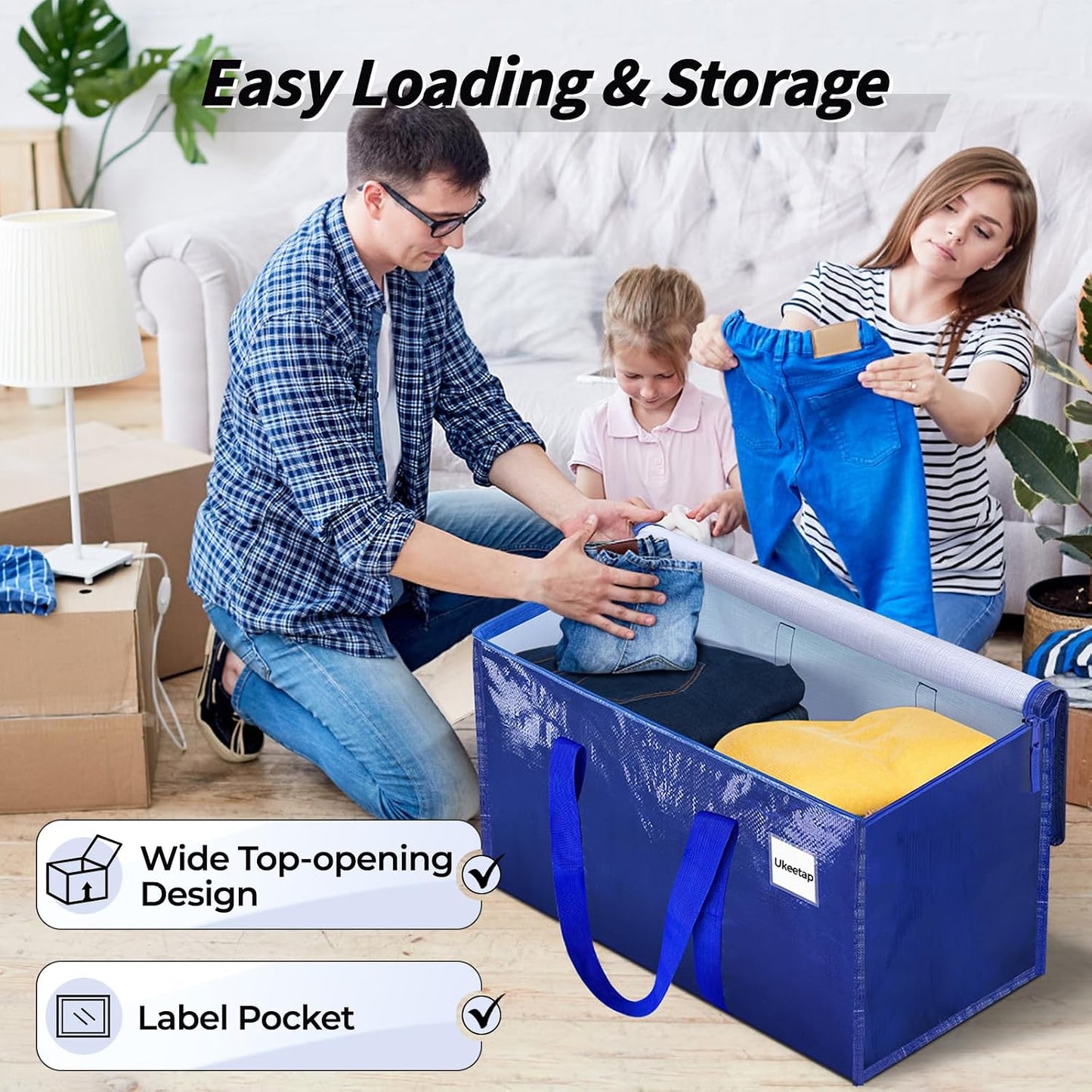 8 Pack Extra Large Heavy Duty Moving Bags, Clear Storage Bins with Lids, Reinforced Handles & Heavy-Duty Zippers Moving Boxes Storage Bags Totes for Clothes Packing, Dorms, College Supplies, Clear