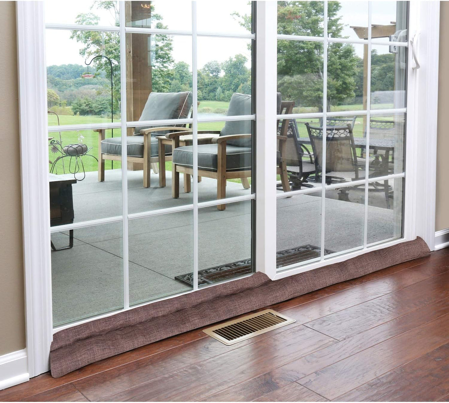 HOME DISTRICT Sliding Door Draft Stopper - Glass Door Draft Blocker, Patio Under Door Draft Stopper, Door Air Blocker Draft Dodger - Approx. 71" Long - Brown Tweed