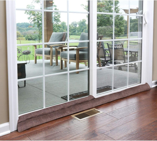 HOME DISTRICT Sliding Door Draft Stopper - Glass Door Draft Blocker, Patio Under Door Draft Stopper, Door Air Blocker Draft Dodger - Approx. 71" Long - Brown Tweed