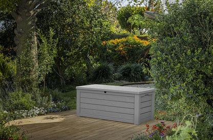 Keter 150 Gallon Resin Large Deck Box Organization and Storage Box for Patio, Outdoor Cushions, Garden Tools, Brown | Hydraulic Pistons, Resin, Weatherproof