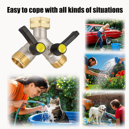 EJW Hose Splitter 2 Way, Garden Hose Splitters, Heavy Duty Faucet Splitter,Rv Brass Water Hose Y Splitter, Double Hose Connector, Spigot Splitter, Two Way Hose Manifold Valve 3/4 Inch GHT Thread.