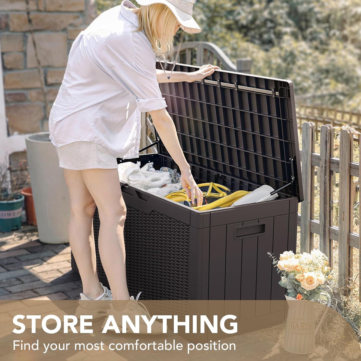 Devoko 100 Gallon Waterproof Large Resin Deck Box Indoor Outdoor Lockable Storage Container for Patio Furniture Cushions Garden Tools (100 Gallon, Black)
