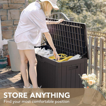 Devoko 100 Gallon Waterproof Large Resin Deck Box Indoor Outdoor Lockable Storage Container for Patio Furniture Cushions Garden Tools (100 Gallon, Black)