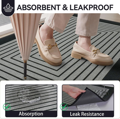 Front Door Mat 17''x30'', Absorbent Dirt Resist Washable Non Slip Low-Profile Indoor Doormat, Easy Clean Welcome Entryway Door Mats, Brown