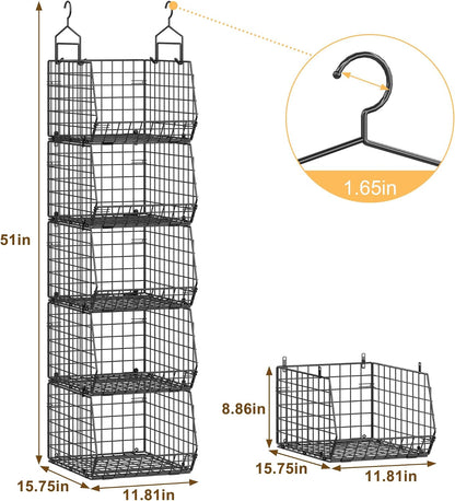 8-Tier Extended Depth Hanging Closet Organizers and Storage for Closet System, Stackable Closet Shelves with 4 Adjustable Dividers for Clothes Sweaters Purses, Wire Hanging Basket Fits Closet Laundry